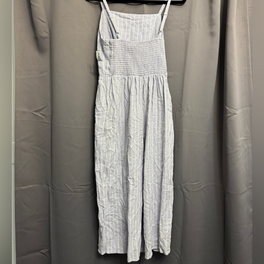 Old Navy White and Light Blue Striped Linen-Blend Jumpsuit - Picture 2 of 3